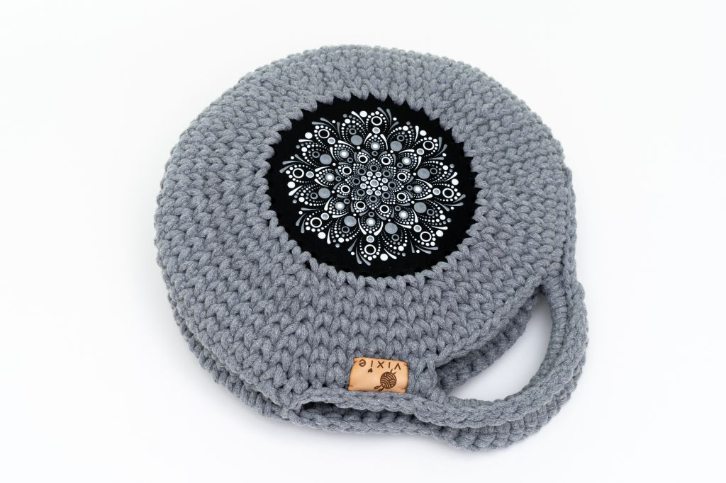 Geanta Crosetata Cu Mandala Gri/Negru-alb