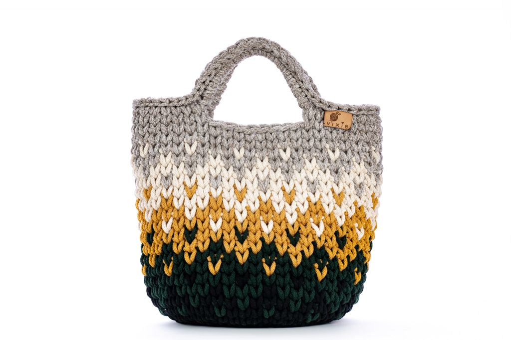 Geanta crosetata cu model /multicolor/ bej-verde