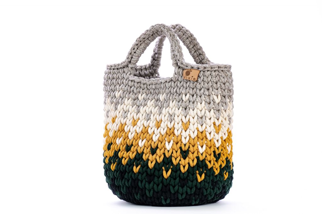 Geanta crosetata cu model /multicolor/ bej-verde