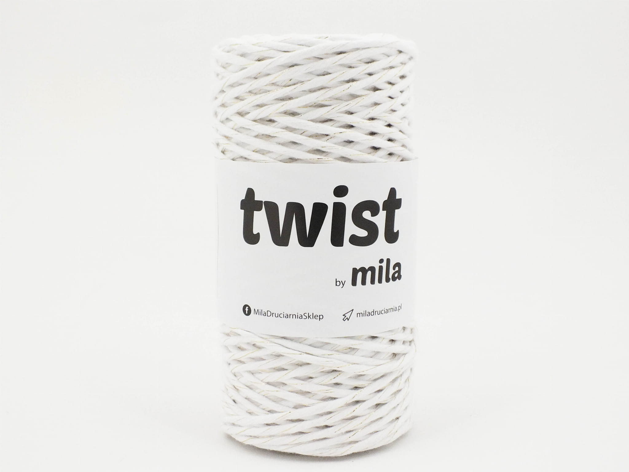 Sznur Twist, 3mm, Glitter, 100m, 201 alb cu auriu