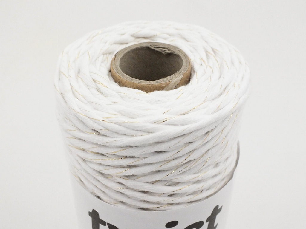 Sznur Twist, 3mm, Glitter, 100m, 201 alb cu auriu