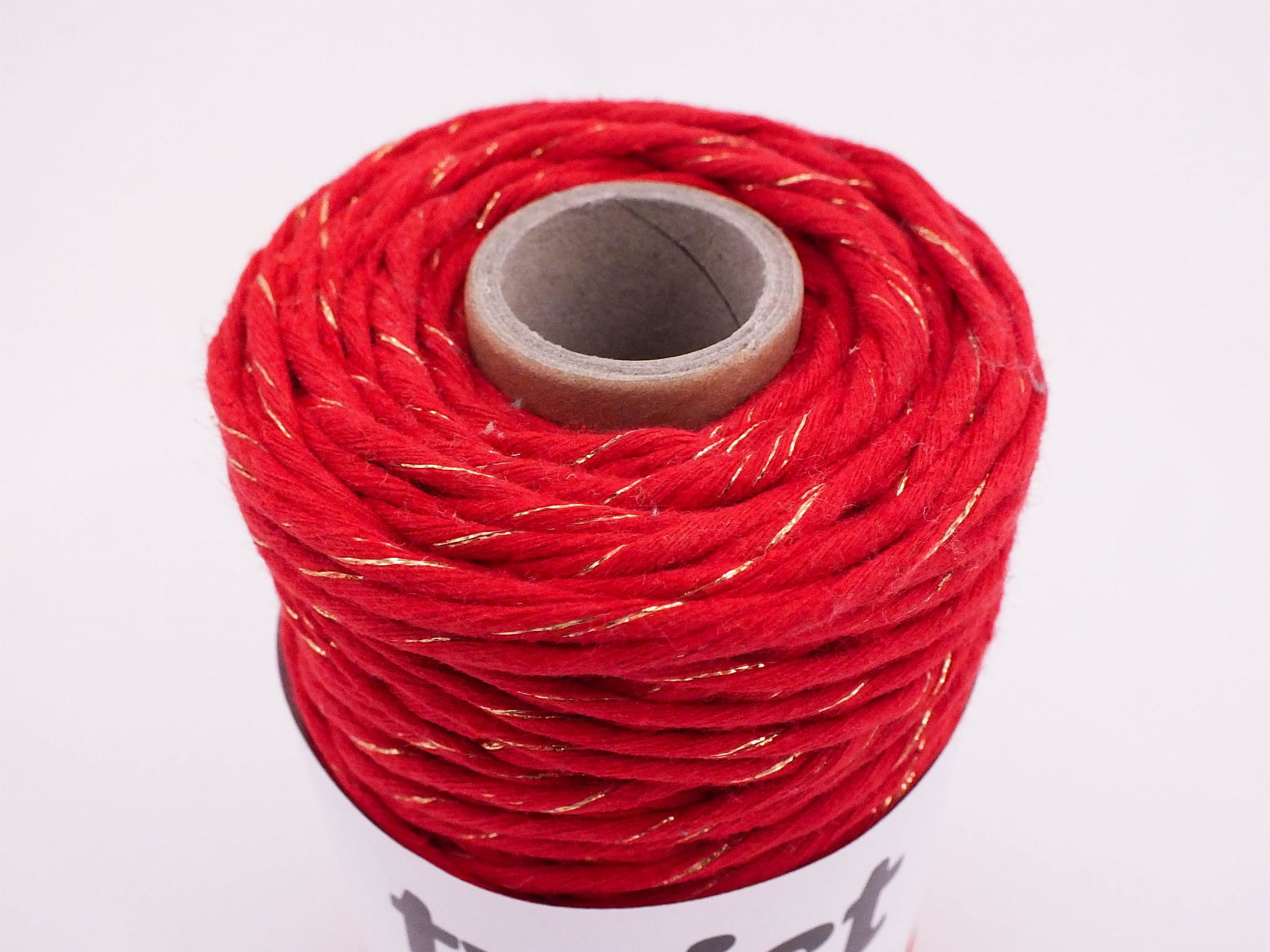 Sznur Twist, 3 mm sodrott zsinór, csillámos 100m, 222 piros arannyal