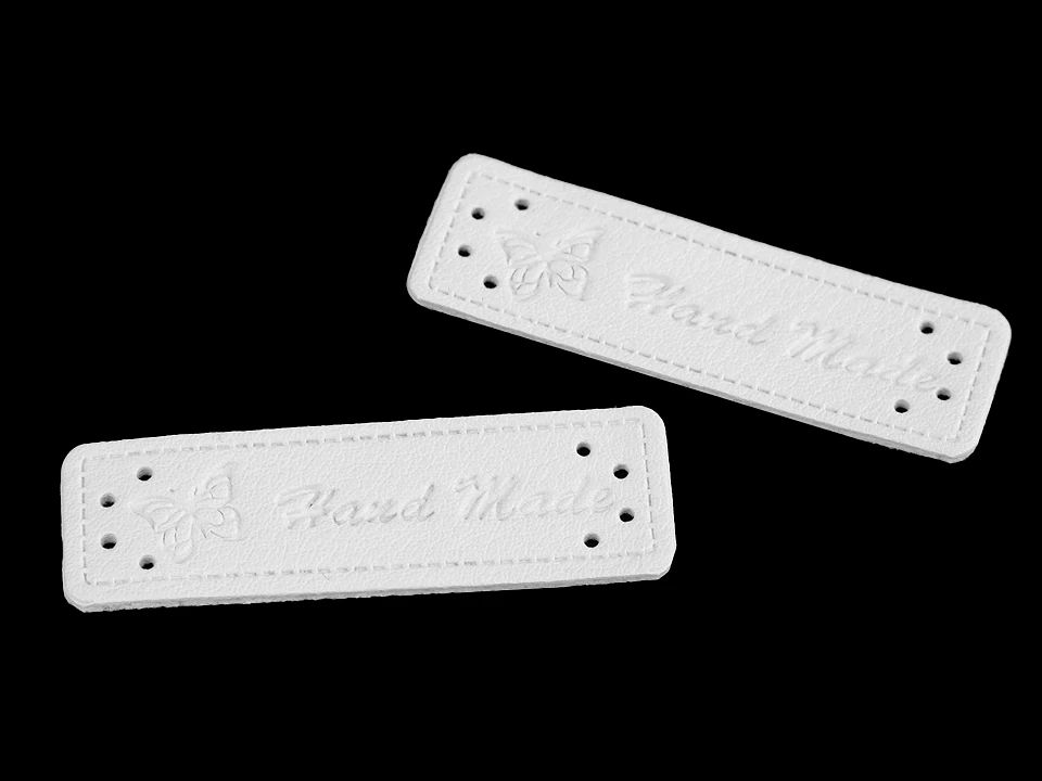 Eticheta piele Hand made, 15x50 mm -alb