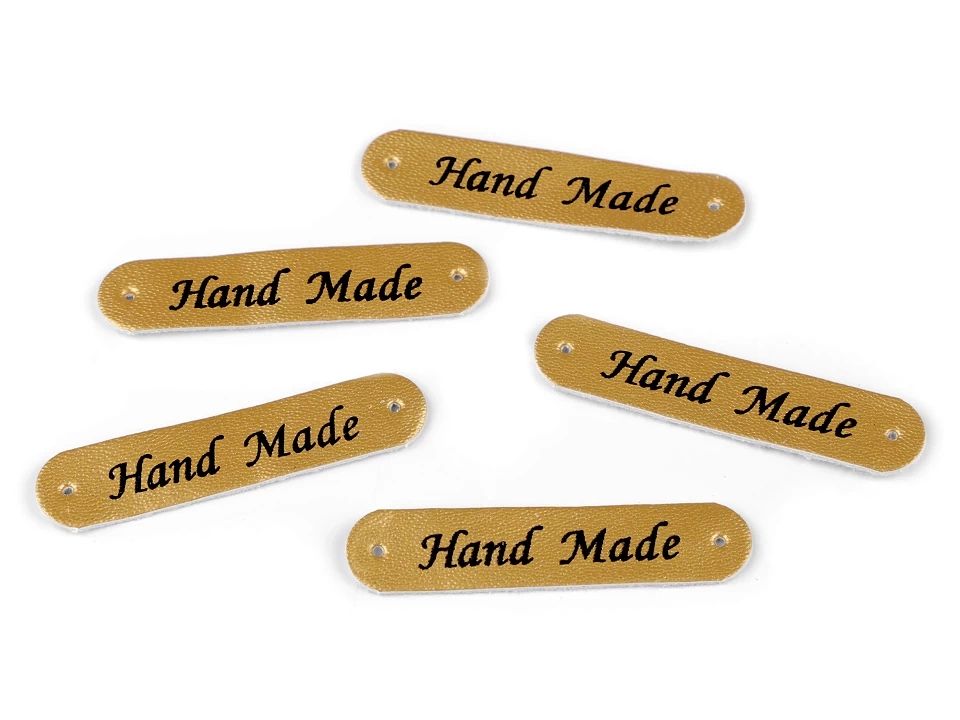 Aplicatie / eticheta din piele ecologică Hand Made 10x48 mm-auriu - metalic