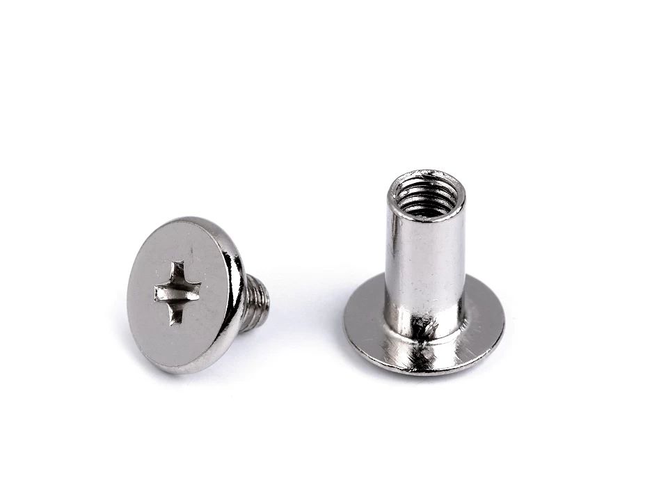 Csavaros fémgomb bőrhöz, Ø10 mm-nikkel 