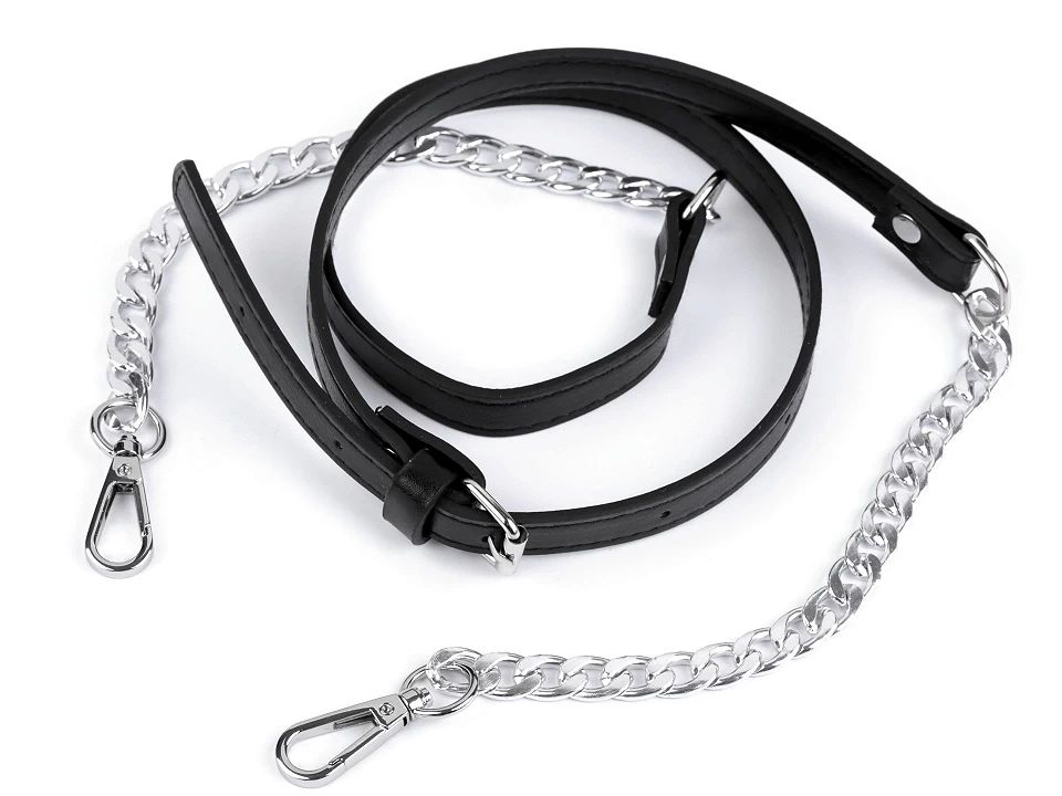 Curea cu carabine pentru geanta de mana, lungime 115-130 cm-negru - nichel
