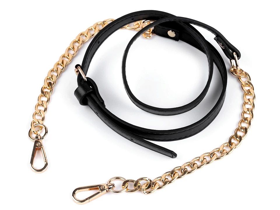 Curea cu carabine pentru geanta de mana, lungime 115-130 cm - negru - auriu