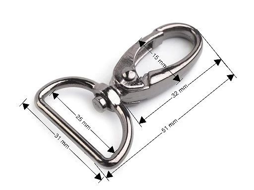 Pénztárca karabiner, 25 mm-es - fekete lakk 