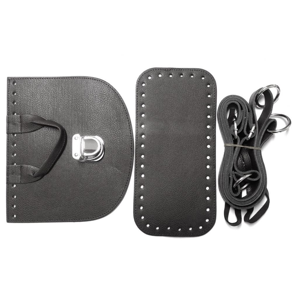 Kit din piele ecologica pentru rucsac croșetat-negru