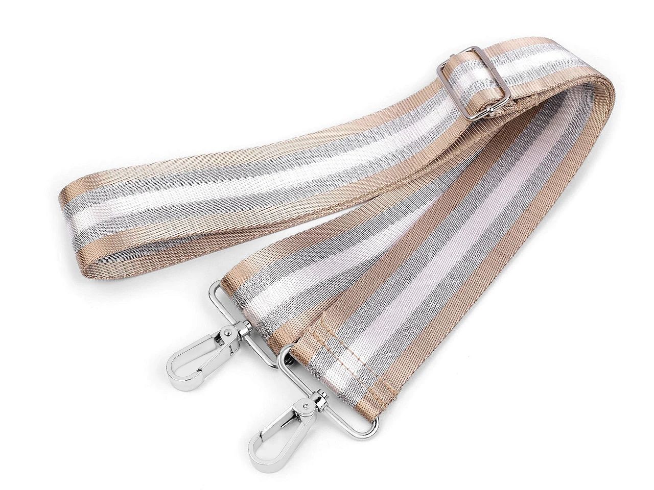 Textil pánt karabinerekkel 79-142 cm hosszú táskákhoz - ezüstbézs 
