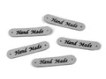 Aplicatie / eticheta din piele ecologică Hand Made 10x48 mm - gri deschis - mat
