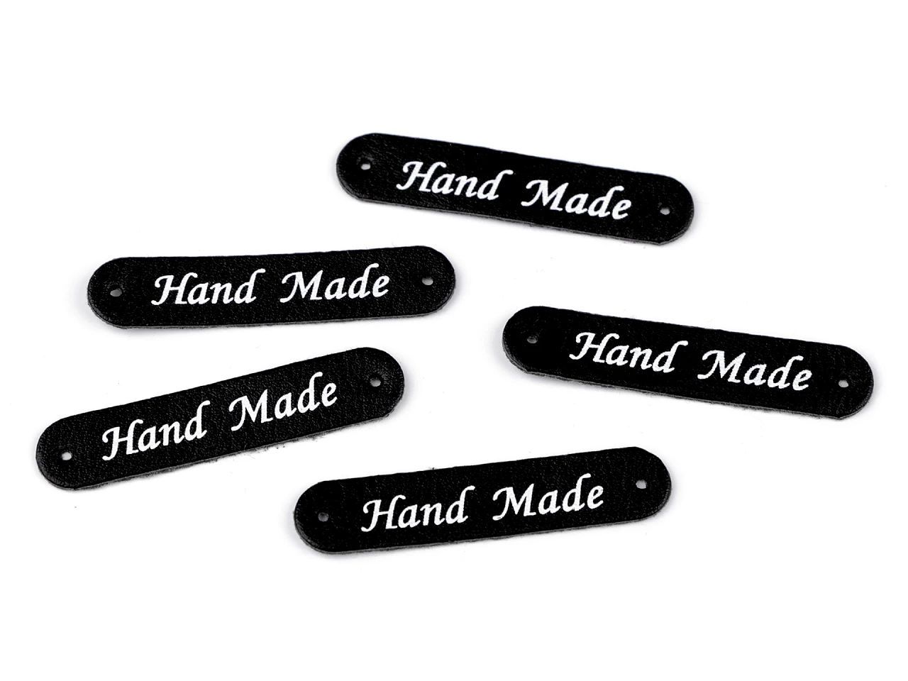 Applikáció / címke műbőrből- Hand Made -10x48 mm - matt fekete 