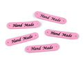 Aplicatie / eticheta din piele ecologică Hand Made 10x48 mm - roz mat