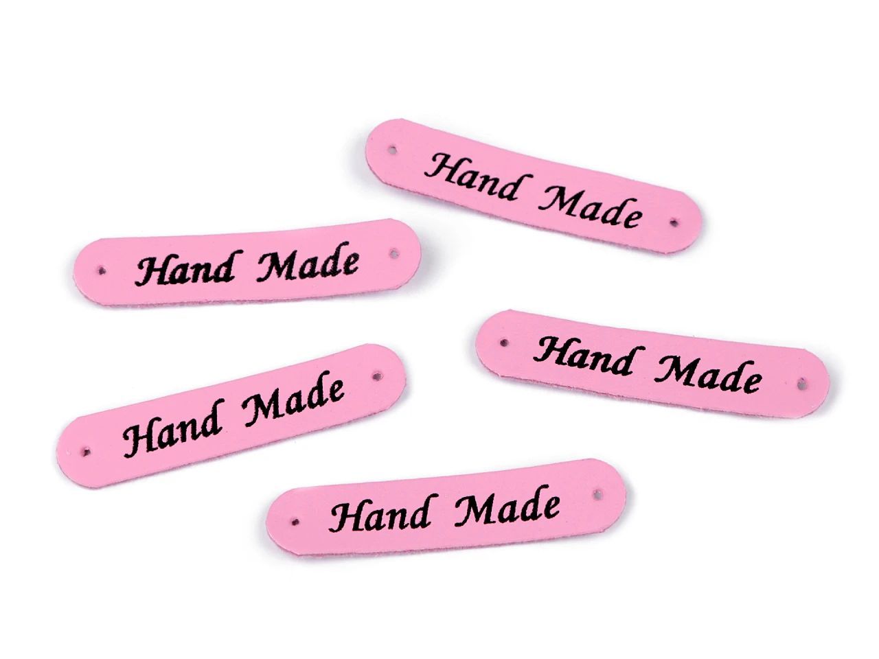 Aplicatie / eticheta din piele ecologică Hand Made 10x48 mm - roz mat