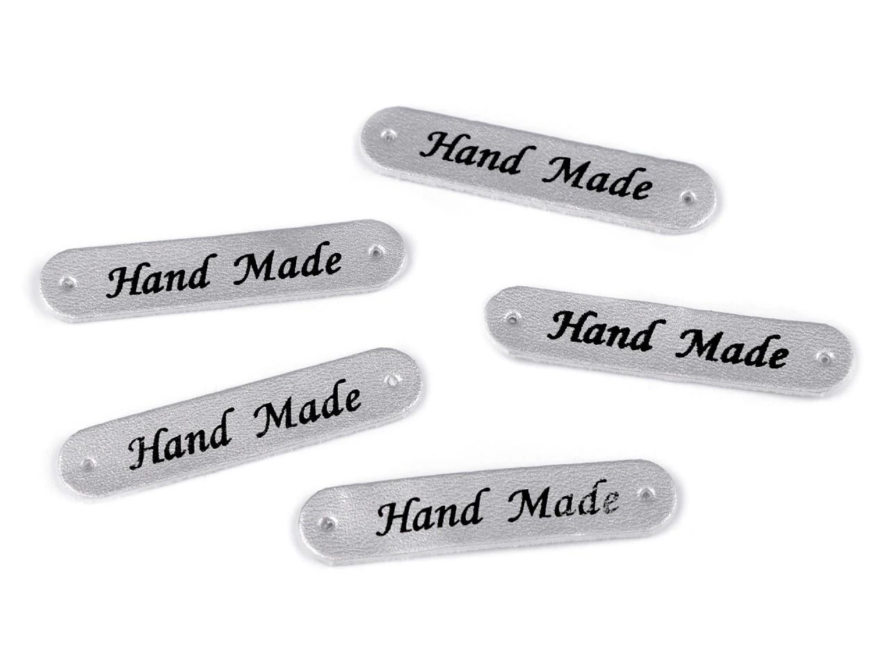 Applikáció / címke műbőrből Hand Made 10x48 mm-ezüst - metál 