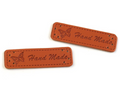 Eticheta piele Hand made, 15x50 mm maro