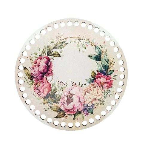 Baza lemn cerc natur colorat, 20 cm  -floral 2