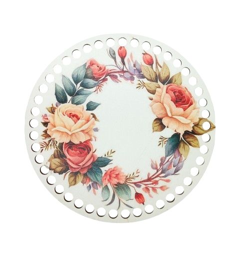 Baza lemn cerc natur colorat, 20 cm - floral 1