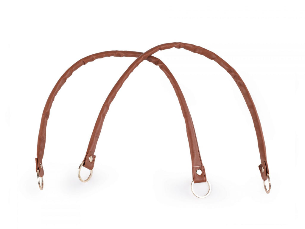 Mânere din piele ecologică, lungime 48-50 cm, maro coniac - auriu/ pereche