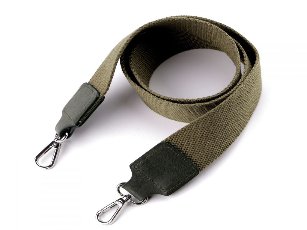 Curea textilă cu carabine pentru geantă latime 3,8 cm, verde kaki, nichel