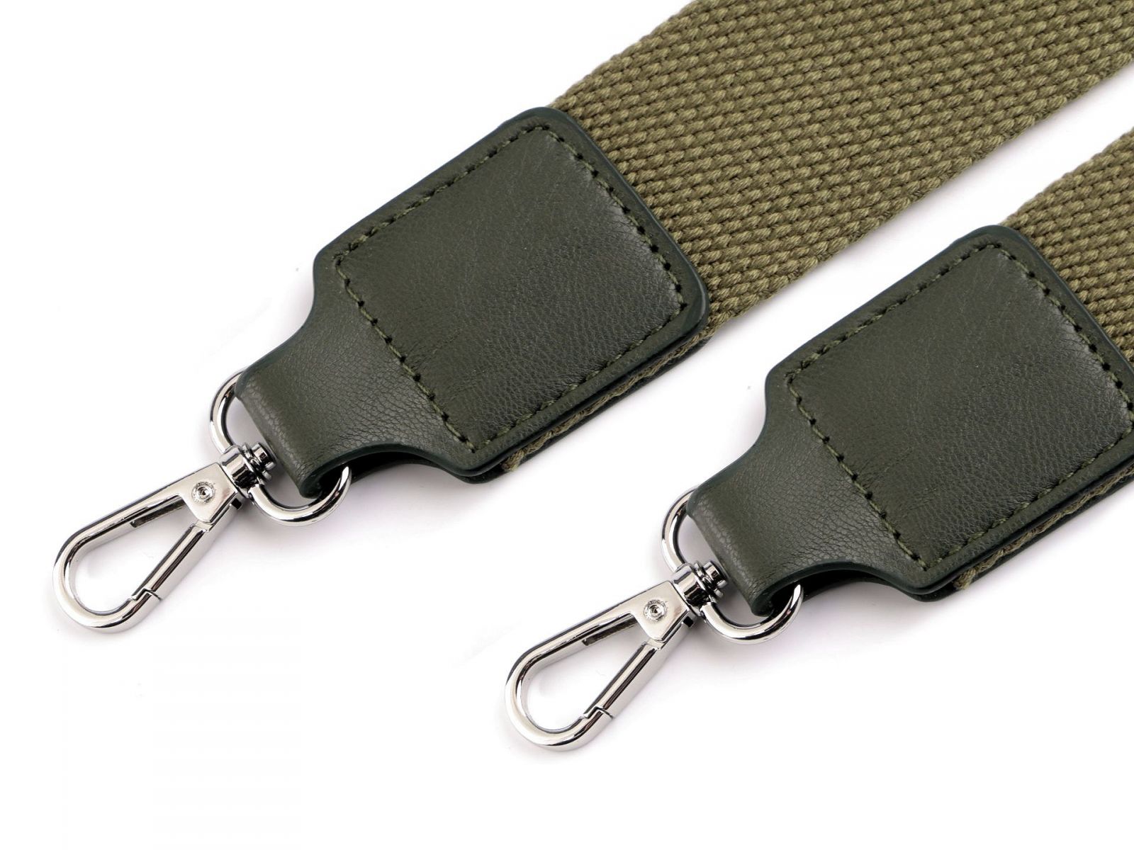 Curea textilă cu carabine pentru geantă latime 3,8 cm, verde kaki, nichel