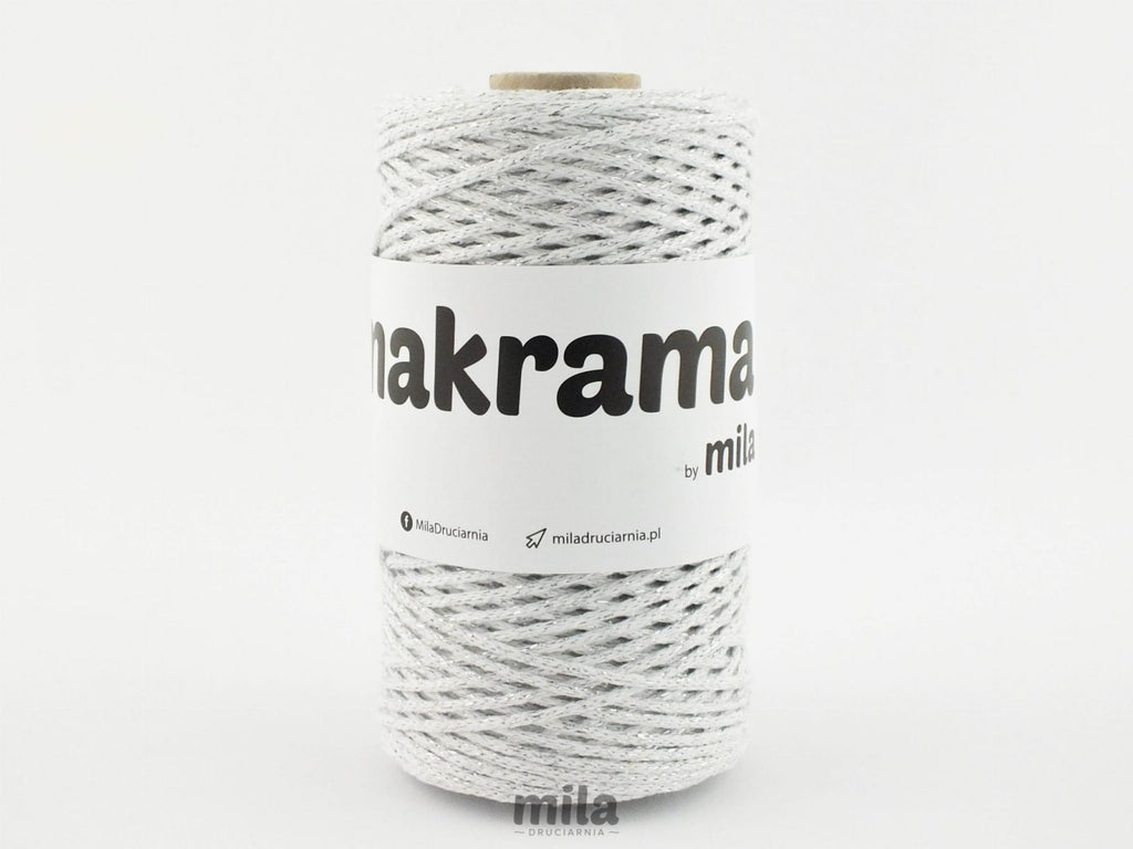 Snur MAKRAMA Glitter by Mila, 2 mm, 200 m 104 alb argintiu