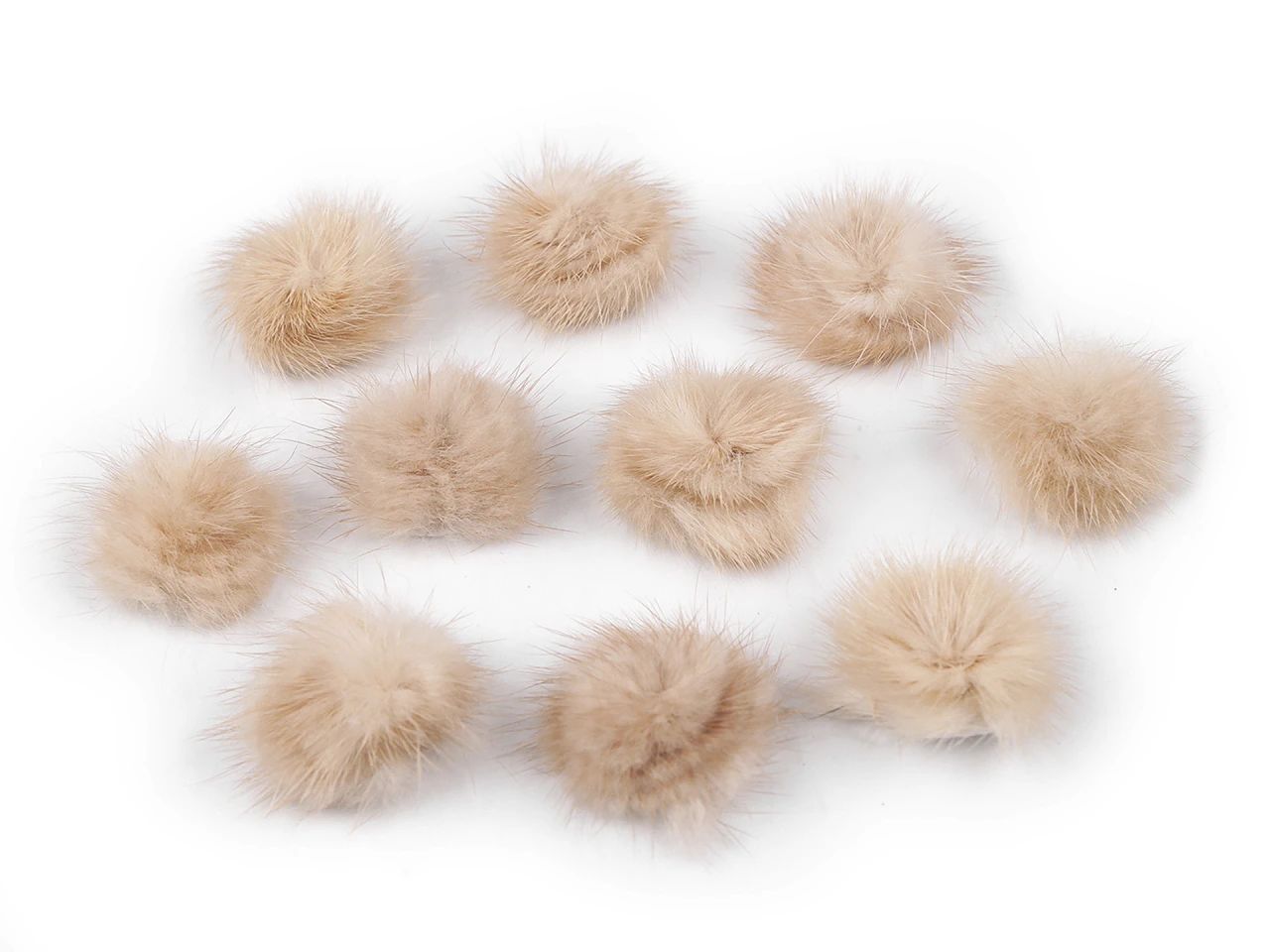 Aplicatie pompon din blană 3 cm-bej deschis-maro, 10 buc, 50% reducere