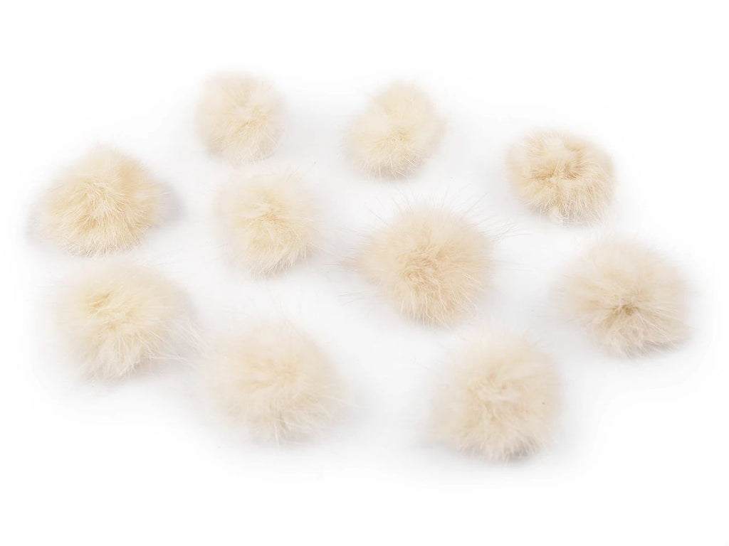 Aplicatie pompon din blană 3 cm-crem deschis, 10 buc, reducere 50%