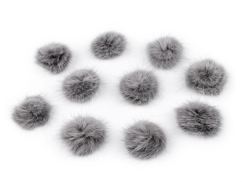 Aplicatie pompon din blană 3 cm-gri , 10 buc, 50% reducere