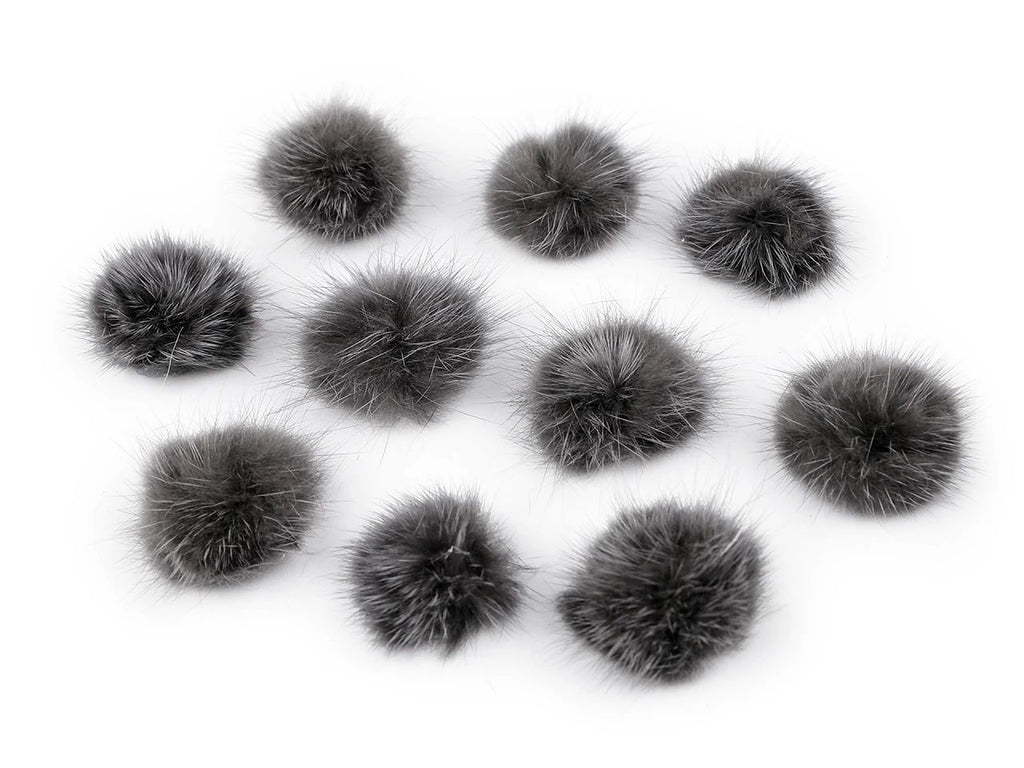 Aplicatie pompon din blană 3 cm-hematit, 10 buc, 50% reducere