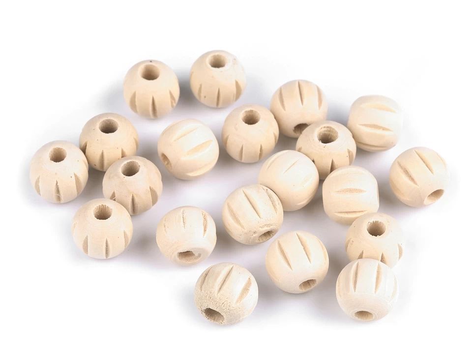 Pachet bile/mărgele din lemn canelate nevopsite 16 mm, 83 buc , redus 50%