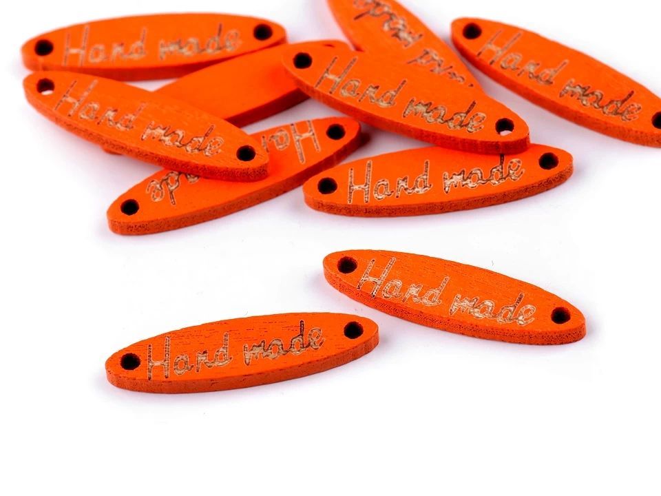 Etichete lemn Hand Made, 6x27 mm-portocaliu , pachet 10 buc, reducere 50%