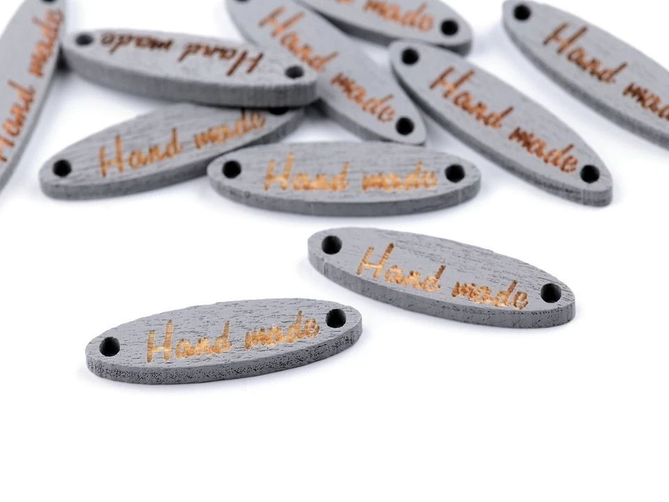 Etichete lemn Hand Made, 6x27 mm-gri , pachet 10 buc, reducere 50%