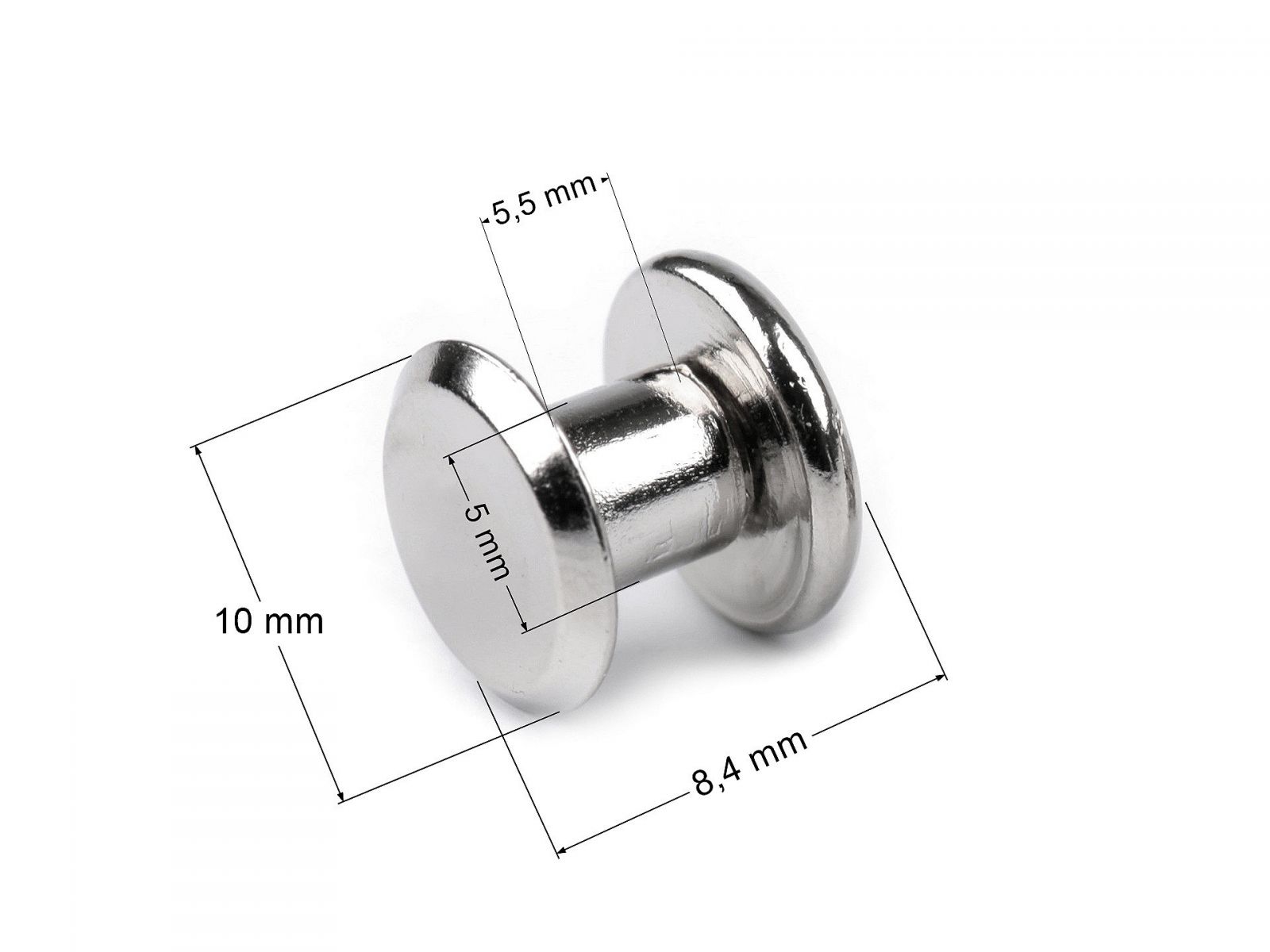 Butoni cu șurub pentru pielarie, Ø10 mm, nichel, lungime 8.7 mm