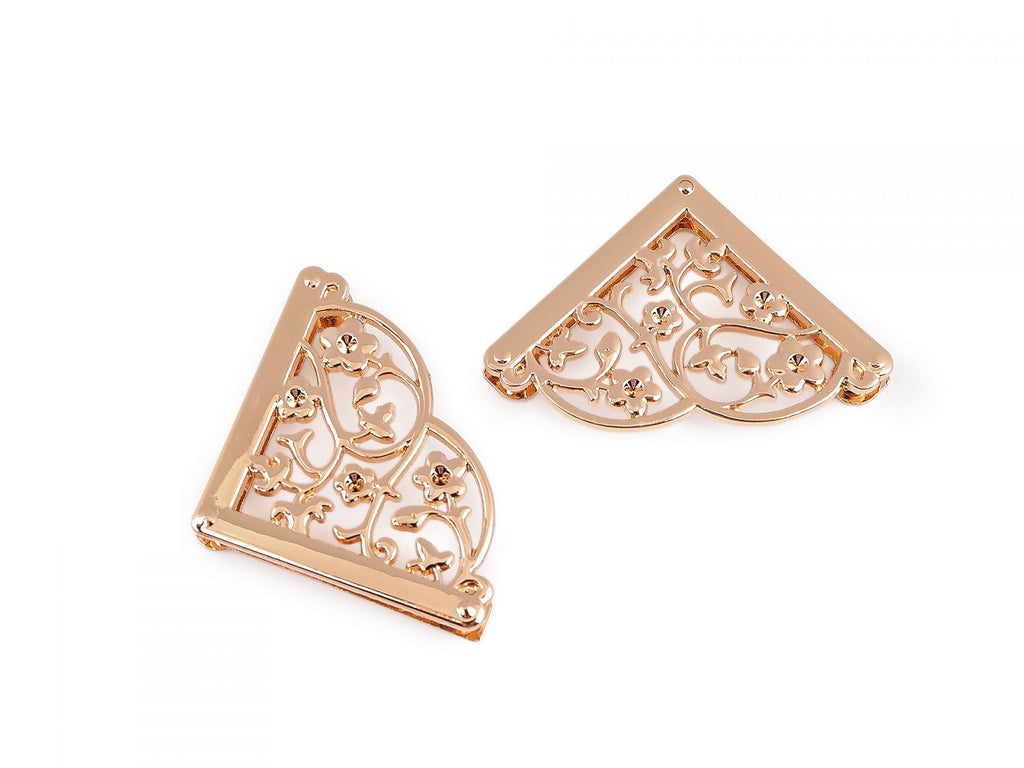 Colțuri metalice pentru genți de mână și accesorii cu șuruburi, auriu rose, 2 set