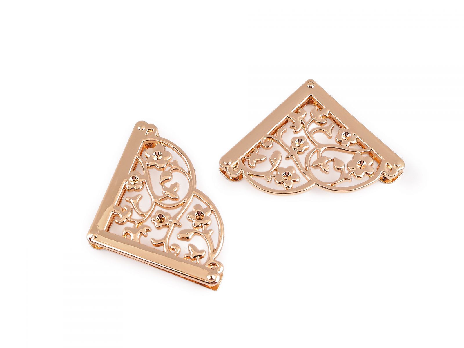 Colțuri metalice pentru genți de mână și accesorii cu șuruburi, auriu rose, 2 set