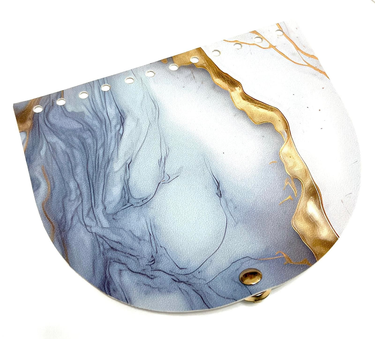 Clapeta geanta cu inchizatoare magnetica, piele ecologica, 20x17 cm- albastru marmurat-aur