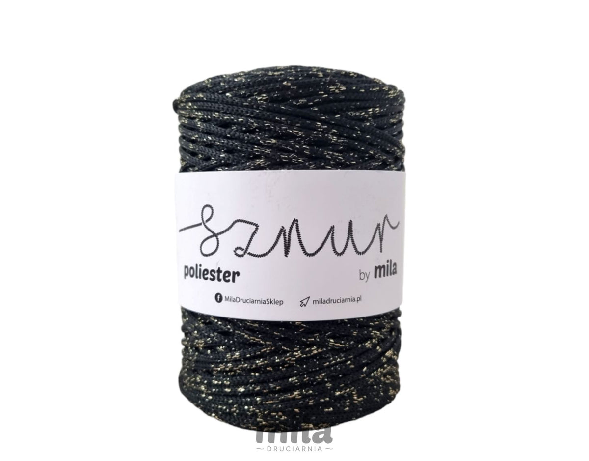 Snur de poliester 3mm Glitter, 200m, GZ171, negru auriu