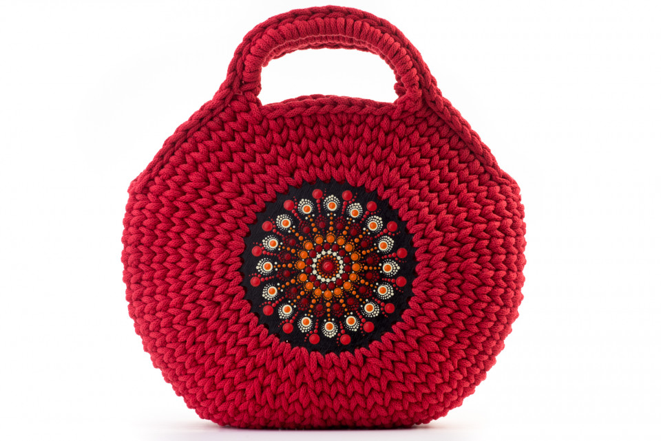 Geanta Crosetata Cu Mandala Rosu/multicolor