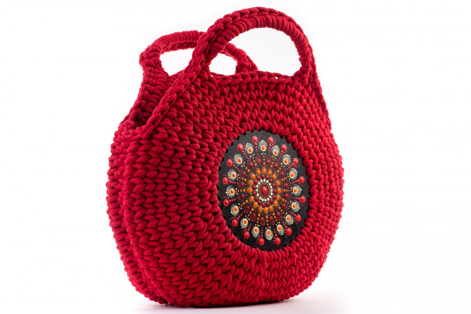 Geanta Crosetata Cu Mandala Rosu/multicolor